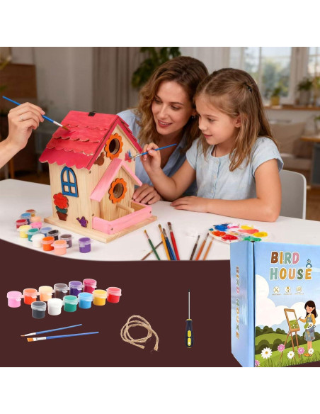 Kit Casa para Aves DIY Srapwati - Madera, Pintura y Herramientas Kit Casa para Aves DIY Srapwati - Madera, Pintura y Herramientas
