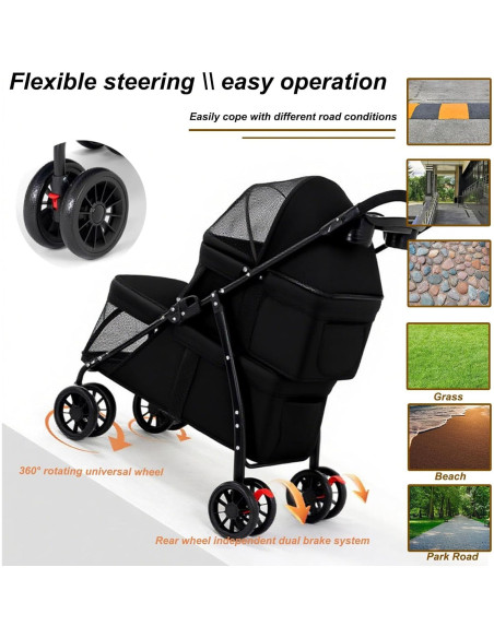 Carrito Doble para Perros y Gatos BUALR - Soporta 22.68 kg Carrito Doble para Perros y Gatos BUALR - Soporta 22.68 kg