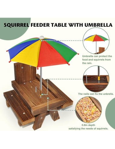 Comedero para Ardillas NB2GHYQJ con Paraguas Arcoíris 21.1x18cm