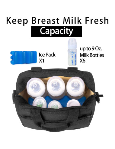 Bolsa Enfriadora de Leche Materna Teamoy Negra para 6 Botellas