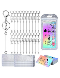 Kit de Llaveros DIY Sasylvia 60 Piezas Plata con Cuentas