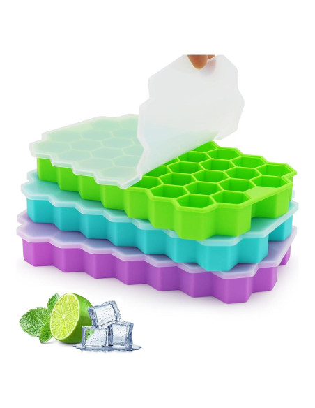 Bandejas de Hielo Azyh con Tapa - 3 Moldes de Silicona 37 Rejillas Bandejas de Hielo Azyh con Tapa - 3 Moldes de Silicona 37 Rejillas