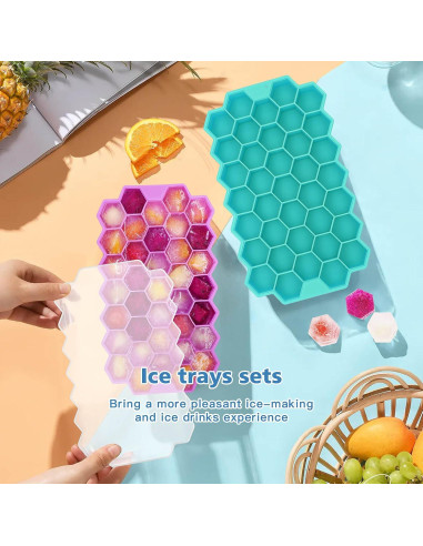 Bandejas de Hielo Azyh con Tapa - 3 Moldes de Silicona 37 Rejillas