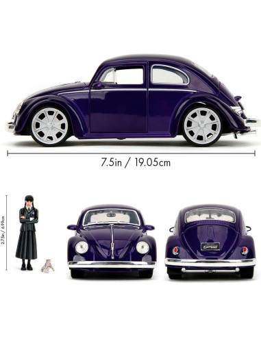 Juguete Volkswagen Beetle 1972 Jada Toys con Miércoles 7 cm