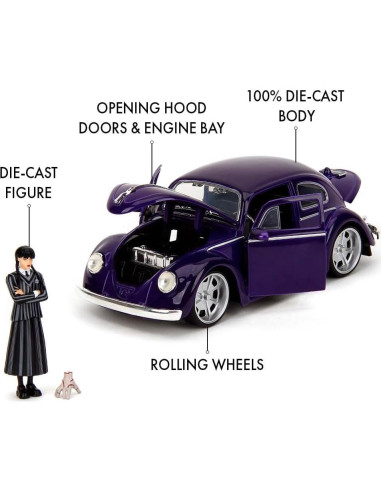 Juguete Volkswagen Beetle 1972 Jada Toys con Miércoles 7 cm