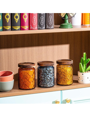 Set de 5 Tarros de Vidrio Vintage Outus 700ml con Tapas de Madera