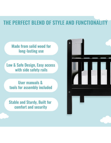 Cama para Niños Dream On Me Brookside Negra, Diseño Bajo, 134.6x73.7 cm