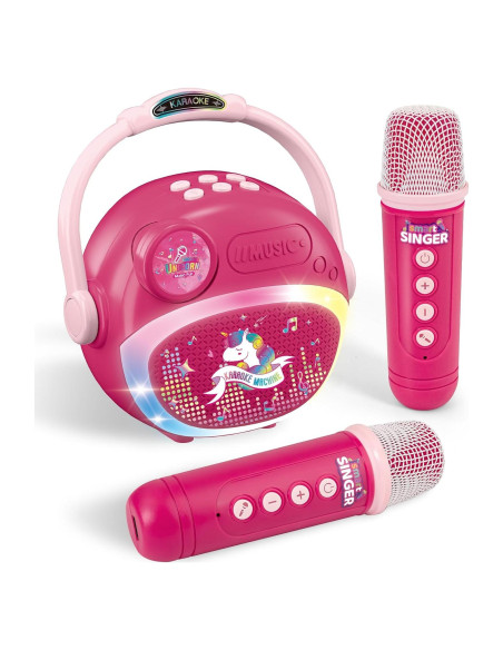 Mini Máquina de Karaoke Rosa para Niñas con Bluetooth y 2 Micrófonos Mini Máquina de Karaoke Rosa para Niñas con Bluetooth y 2 Micrófonos