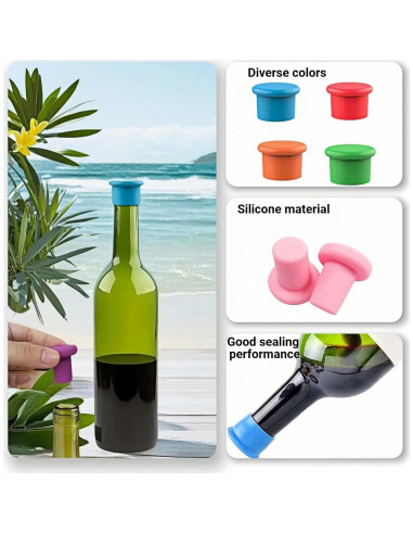 Juego de 8 Tapones de Silicona RyanDesign para Vino y Bebidas