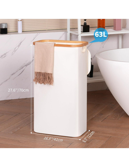 Cesta de Lavandería Efluky 63L Beige con Tapa y Asas de Bambú Cesta de Lavandería Efluky 63L Beige con Tapa y Asas de Bambú