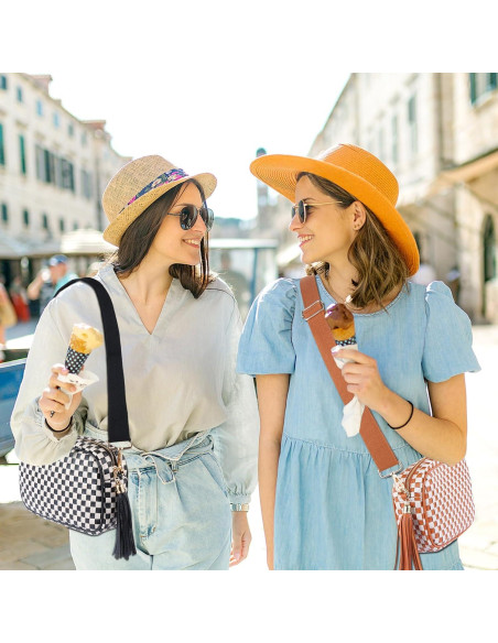 Bolso Cruzado Tejido de Cuero Vegano para Mujeres 24x6.5x17cm Bolso Cruzado Tejido de Cuero Vegano para Mujeres 24x6.5x17cm