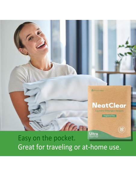 Hojas de detergente NeatClear 32 tiras biodegradables sin fragancia Hojas de detergente NeatClear 32 tiras biodegradables sin fragancia