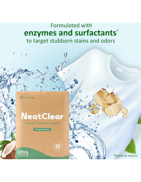 Hojas de detergente NeatClear 32 tiras biodegradables sin fragancia Hojas de detergente NeatClear 32 tiras biodegradables sin fragancia