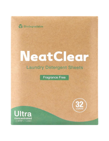 Hojas de detergente NeatClear 32 tiras biodegradables sin fragancia Hojas de detergente NeatClear 32 tiras biodegradables sin fragancia