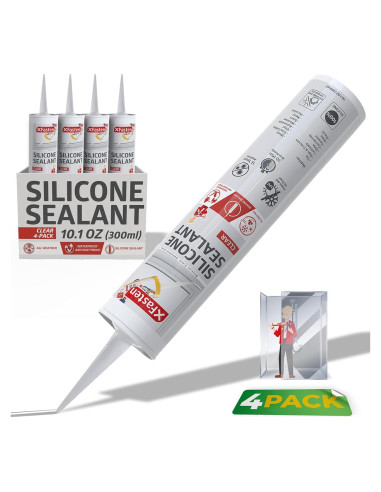 Sellador de Silicona Transparente XFasten 4-Pack 100% Impermeable