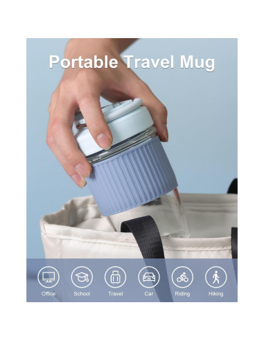 Taza de Vidrio Reutilizable Sivaphe 12 oz Azul a Prueba de Fugas