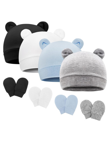 Gorros y Manoplas de Oso BQUBO para Bebés 0-3 Meses Algodón Gorros y Manoplas de Oso BQUBO para Bebés 0-3 Meses Algodón