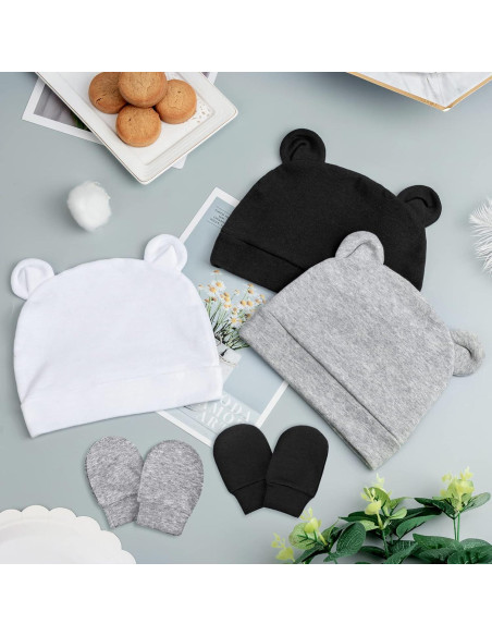 Gorros y Manoplas de Oso BQUBO para Bebés 0-3 Meses Algodón Gorros y Manoplas de Oso BQUBO para Bebés 0-3 Meses Algodón