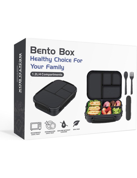 Caja de Almuerzo Bento Amathley 1200ml 4 Compartimentos Gris Caja de Almuerzo Bento Amathley 1200ml 4 Compartimentos Gris