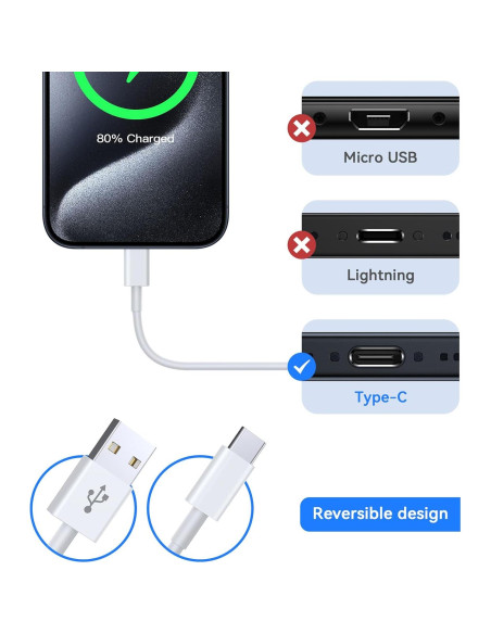 Cable USB C Ofuca 1.8M 2Pack Carga Rápida 2.4A Compatible Cable USB C Ofuca 1.8M 2Pack Carga Rápida 2.4A Compatible