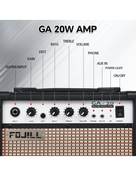 Amplificador de Guitarra Eléctrica Fojill GA-20 20W Portátil Negro Amplificador de Guitarra Eléctrica Fojill GA-20 20W Portátil Negro