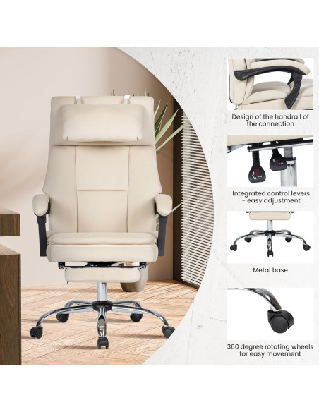 Silla de Oficina Ergonómica Ball & Cast Beige con Reposapiés Silla de Oficina Ergonómica Ball & Cast Beige con Reposapiés