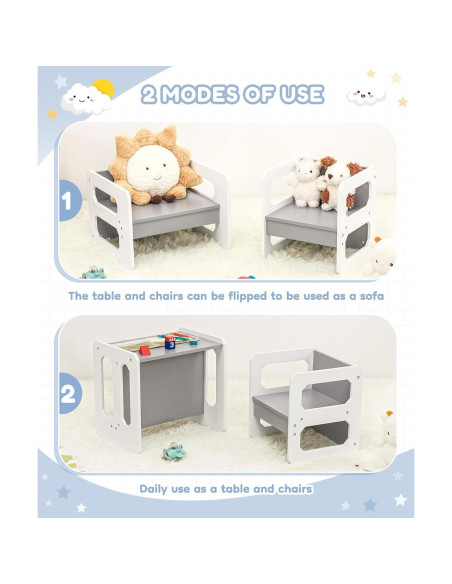 Conjunto de Mesa y Sillas para Niños Cozivolife Gris y Blanco Conjunto de Mesa y Sillas para Niños Cozivolife Gris y Blanco