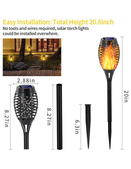Antorchas Solares EOYIZW 8 Pack con Llama Parpadeante IP65 Antorchas Solares EOYIZW 8 Pack con Llama Parpadeante IP65