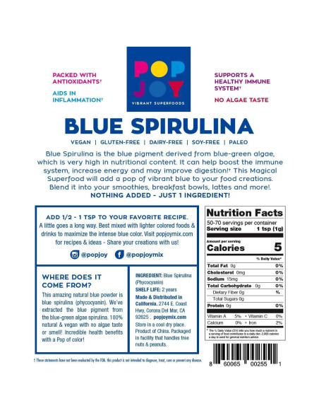 Polvo de Espirulina Azul 100% POPJOY - Superalimento Nutricional Polvo de Espirulina Azul 100% POPJOY - Superalimento Nutricional