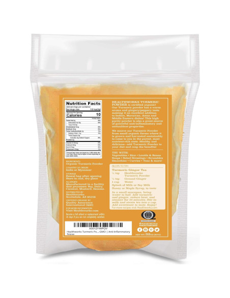 Polvo de Cúrcuma Orgánico Healthworks - 907 g, Keto, Paleo, Vegano Polvo de Cúrcuma Orgánico Healthworks - 907 g, Keto, Paleo, Vegano