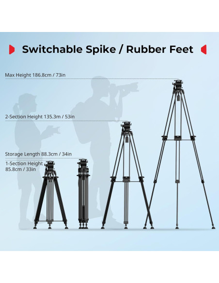 Trípode de Video SmallRig 74" (187cm) con Cabezal Fluido Trípode de Video SmallRig 74" (187cm) con Cabezal Fluido
