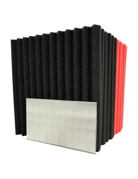 Paquete de 12 paneles de espuma acústica negra y roja 30x30 cm