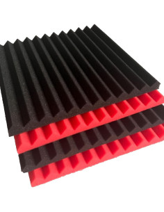 Paquete de 12 paneles de espuma acústica negra y roja 30x30 cm 2
