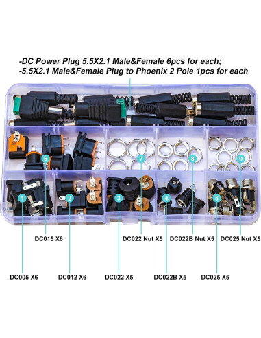 Kit de Conectores de Jack de Alimentación DC Kidisoii 8 Tipos
