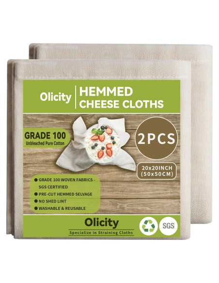 Paños de Queso Olicity 20x20 cm, 100% Algodón Orgánico - 2 Piezas Paños de Queso Olicity 20x20 cm, 100% Algodón Orgánico - 2 Piezas