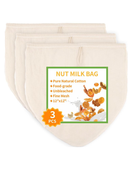 3 Bolsas de Leche de Nueces MOWPOG 30.48cm Algodón Natural 3 Bolsas de Leche de Nueces MOWPOG 30.48cm Algodón Natural