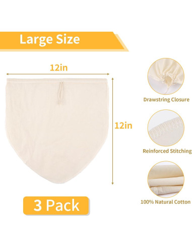 3 Bolsas de Leche de Nueces MOWPOG 30.48cm Algodón Natural