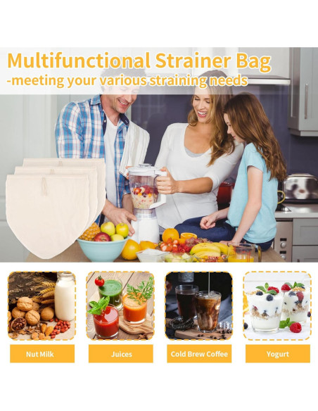 3 Bolsas de Leche de Nueces MOWPOG 30.48cm Algodón Natural 3 Bolsas de Leche de Nueces MOWPOG 30.48cm Algodón Natural