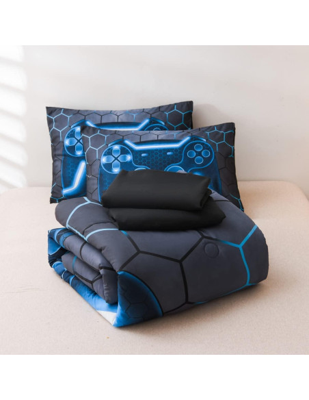 Conjunto de Edredón NTBED 5 Piezas Individual Azul Videojuegos Conjunto de Edredón NTBED 5 Piezas Individual Azul Videojuegos
