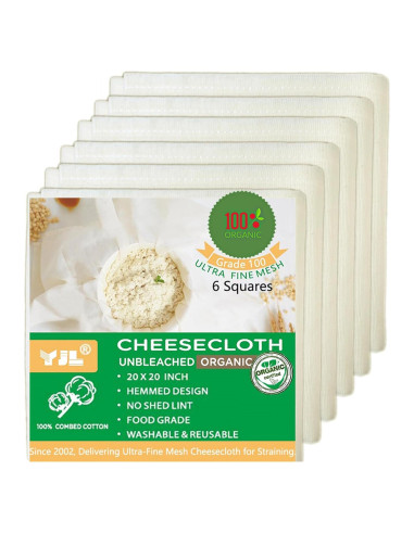 Paños de Queso Orgánicos YJL Grado 100, 6 PCS 50.8x50.8 cm