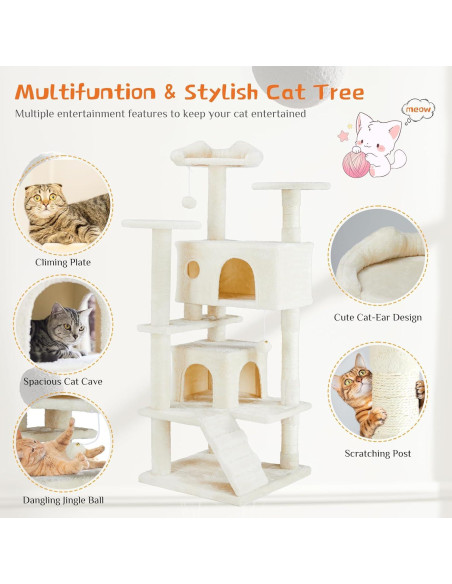 Torre para Gatos Sweetcrispy 137 cm Beige Multi-Nivel Torre para Gatos Sweetcrispy 137 cm Beige Multi-Nivel