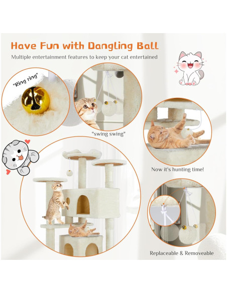 Torre para Gatos Sweetcrispy 137 cm Beige Multi-Nivel Torre para Gatos Sweetcrispy 137 cm Beige Multi-Nivel