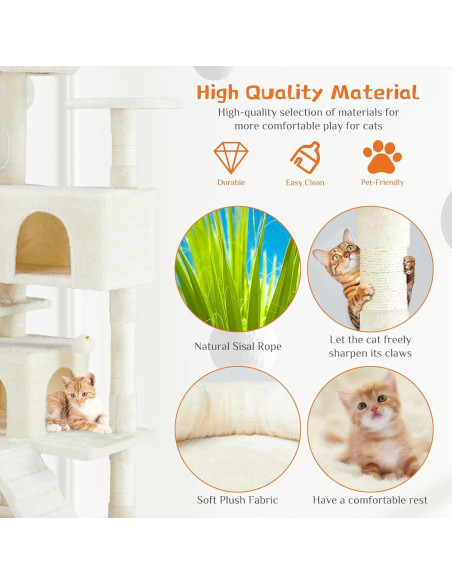 Torre para Gatos Sweetcrispy 137 cm Beige Multi-Nivel Torre para Gatos Sweetcrispy 137 cm Beige Multi-Nivel