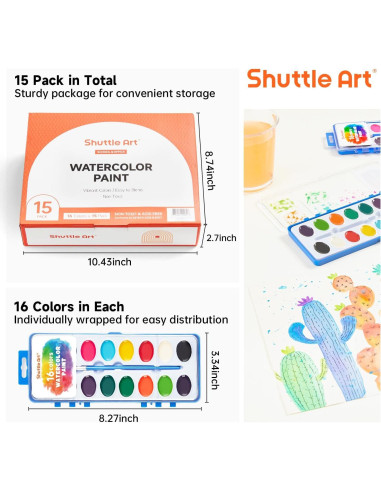 Conjunto de Pintura Acuarela Shuttle Art 16 Colores 15 Piezas