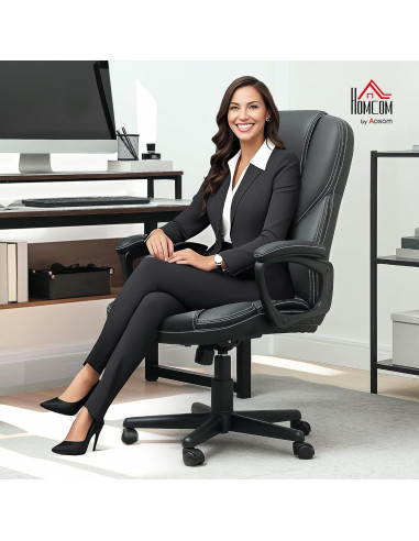 Silla de Oficina HOMCOM Ejecutiva Respaldo Alto Ajustable Negra