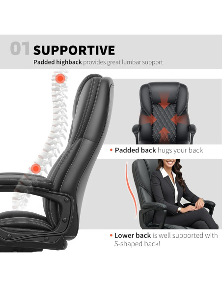 Silla de Oficina HOMCOM Ejecutiva Respaldo Alto Ajustable Negra Silla de Oficina HOMCOM Ejecutiva Respaldo Alto Ajustable Negra