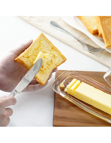 Plato de Mantequilla de Vidrio QFkris 20.3 cm con Tapa