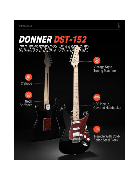 Guitarra Eléctrica Donner DST-152B 39" HSS con Amplificador Guitarra Eléctrica Donner DST-152B 39" HSS con Amplificador