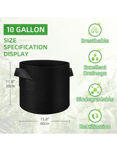 Bolsas de Cultivo LITLANDSTAR 100-Pack 10 Galones Tela Fieltro Bolsas de Cultivo LITLANDSTAR 100-Pack 10 Galones Tela Fieltro