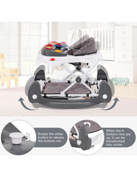 Andador 5 en 1 INFANS para Bebés Ajustable y Plegable Gris Andador 5 en 1 INFANS para Bebés Ajustable y Plegable Gris